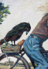 Crow on bicycle - Krähe auf Fahrrad, 