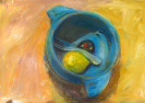 Stillife with lemon, fork and blue ..., 