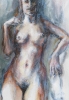 Female nude, laying, with horse and man