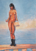 Female nude on railing with bag, 